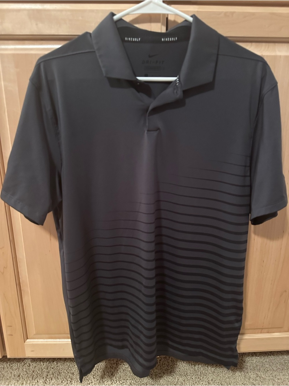 Nike Men's Dark Gray Striped Dri-FIT Polo
